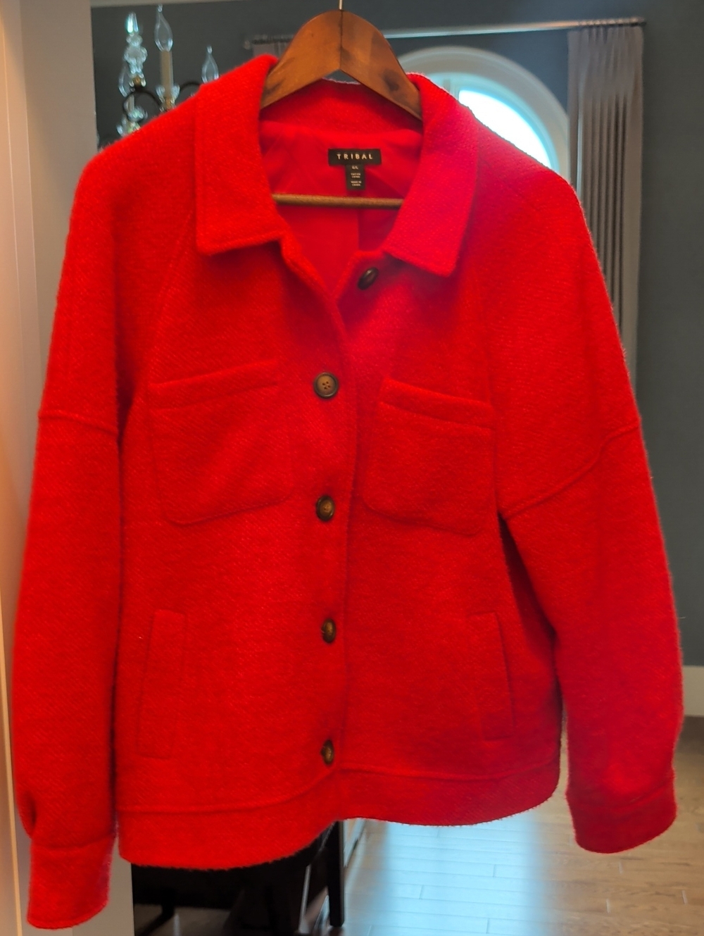 Tribal Bright Red Button-Front Jacket